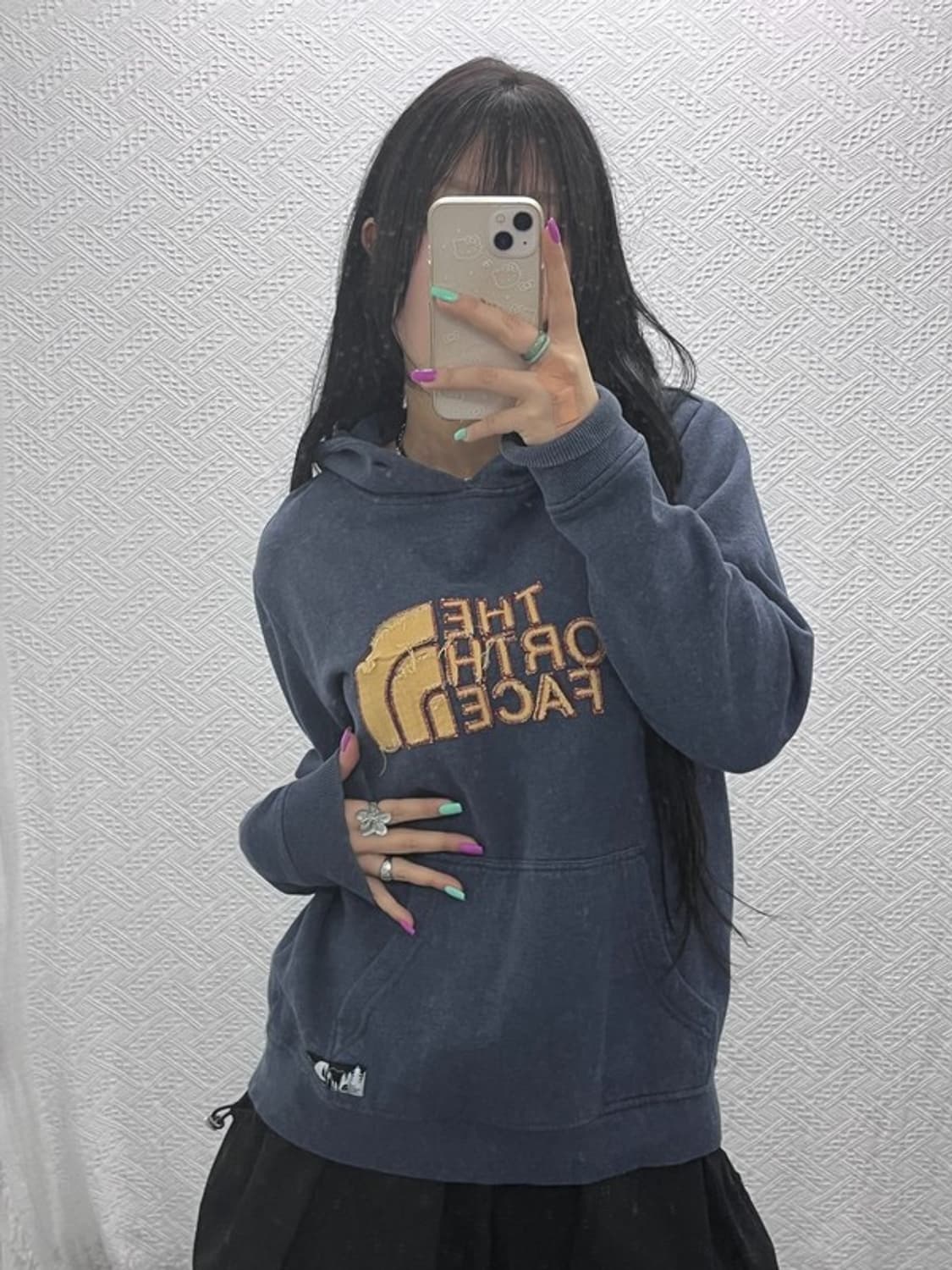 노스페이스 올드스쿨 빈티지로고 딥블루 기모 후드티 100 C07289 상품이미지1