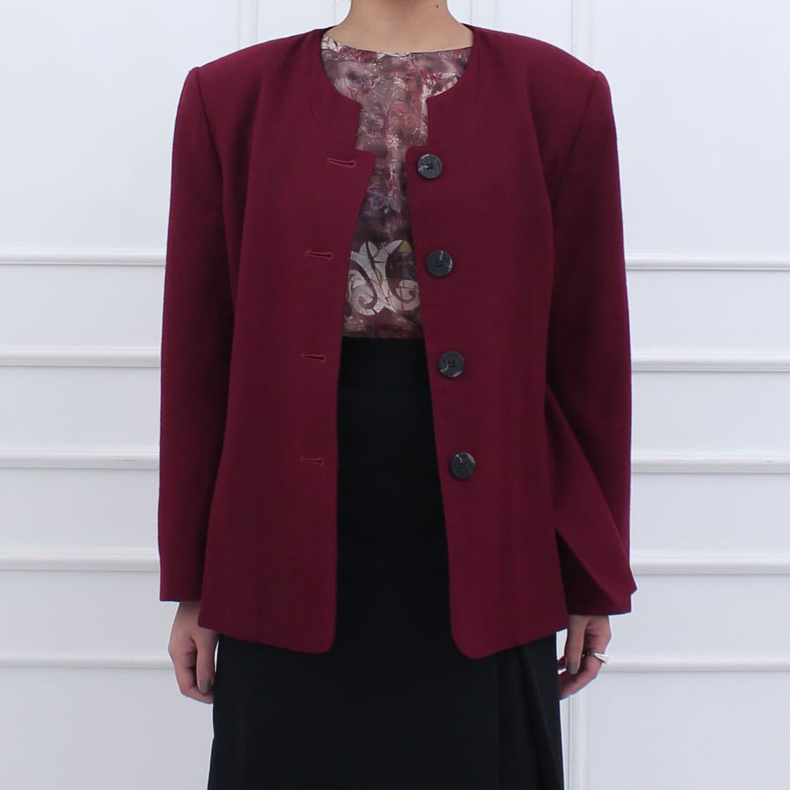 일본 빈티지 버건디 슬릿 라운드넥 자켓 상품이미지1