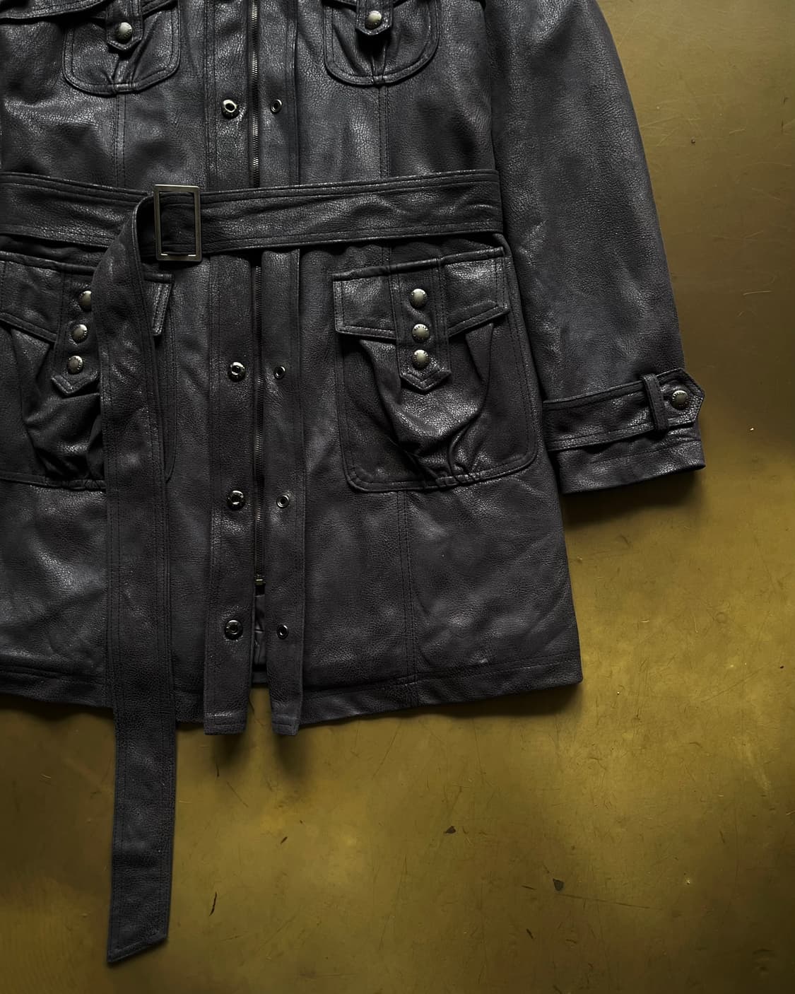 Vintage Gothic Faux Leather Belted Coat 상품이미지7