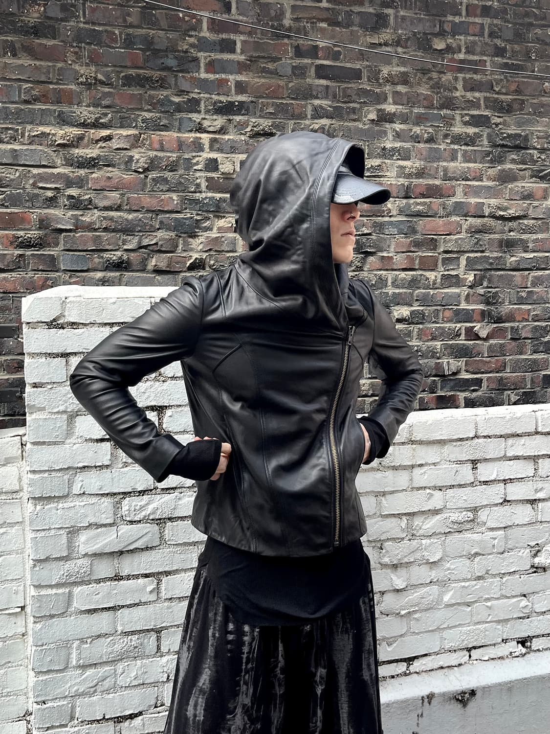 헬무트랭 사선집업 드레이프 후드레더자켓 상품이미지2