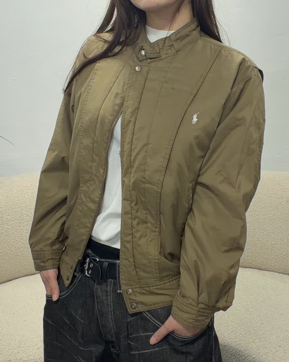 90s POLO 베이지 브라운 절개 누빔 자켓 상품이미지1