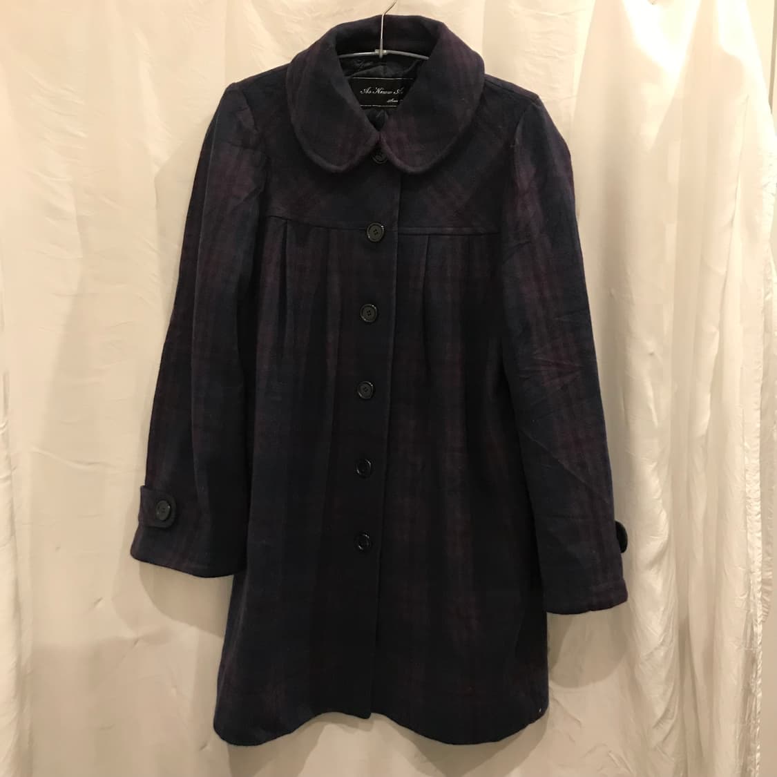 As Know As 하구미 라떼갸루 울 혼방 체크 코트 상품이미지4