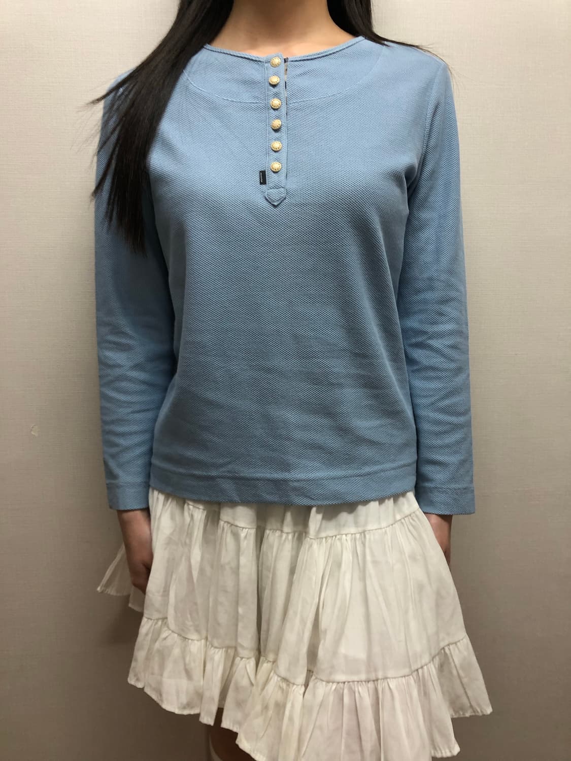 빈티지 파스텔블루 버튼 롱 슬리브 상품이미지2