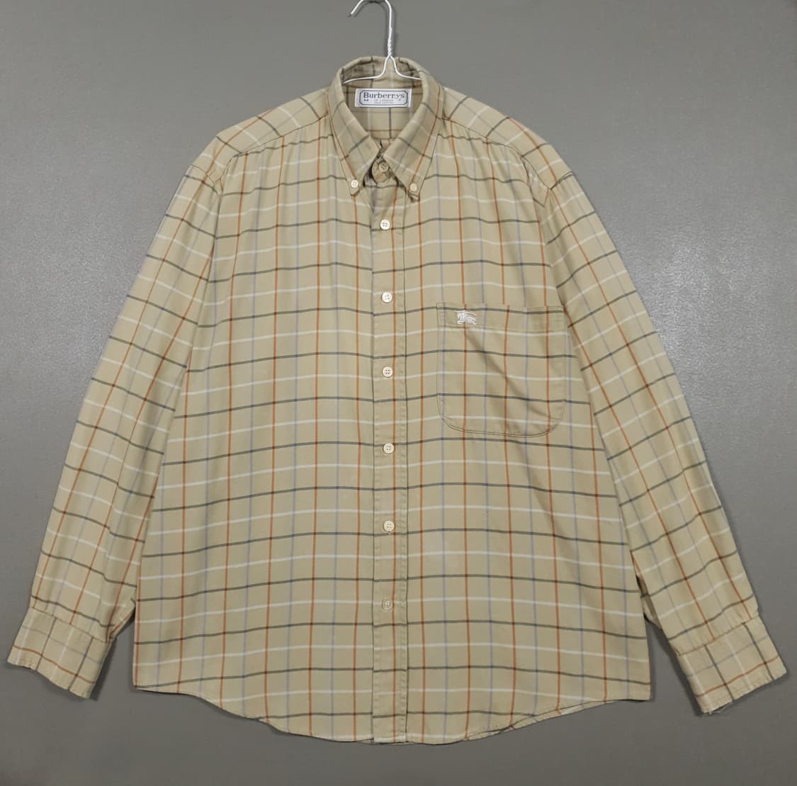 실측 L) 버버리 런던 크레스트 포켓 멀티컬러 버튼다운 노바체크 셔츠 상품이미지1