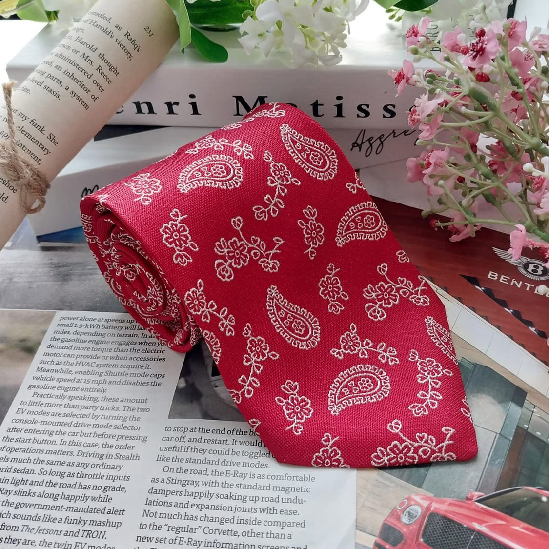 알테아 실크 레드 페이즐리 자카드 넥타이 9.6cm A+등급 K1438
 상품이미지2