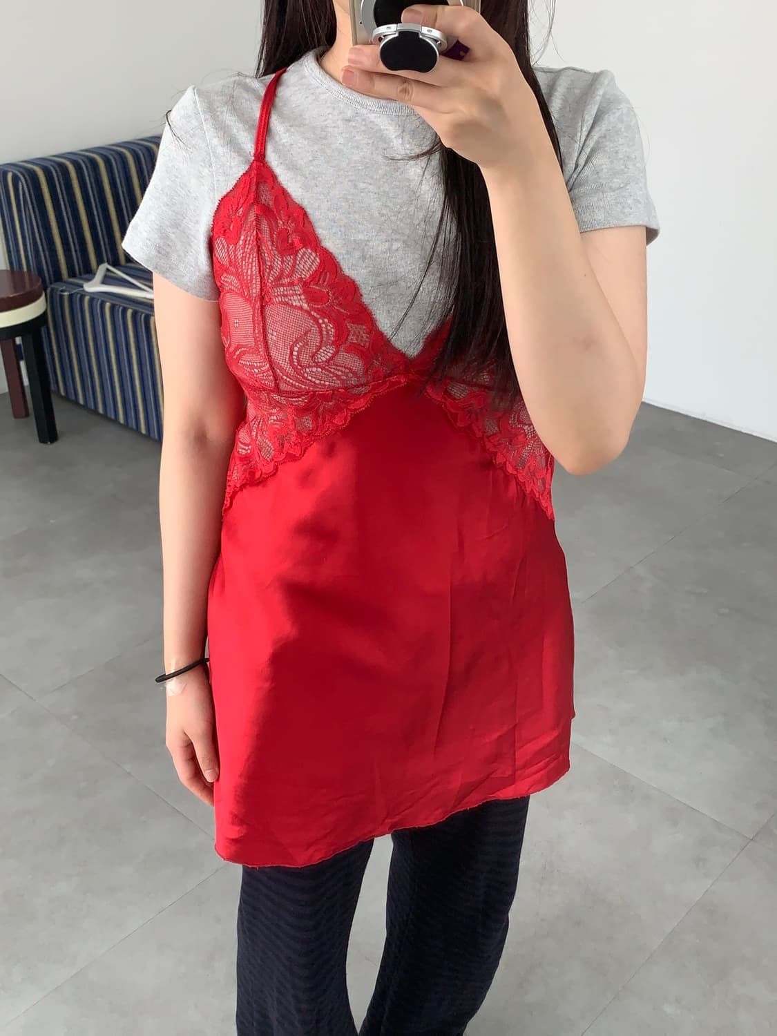 Red lace slip dress 상품이미지3