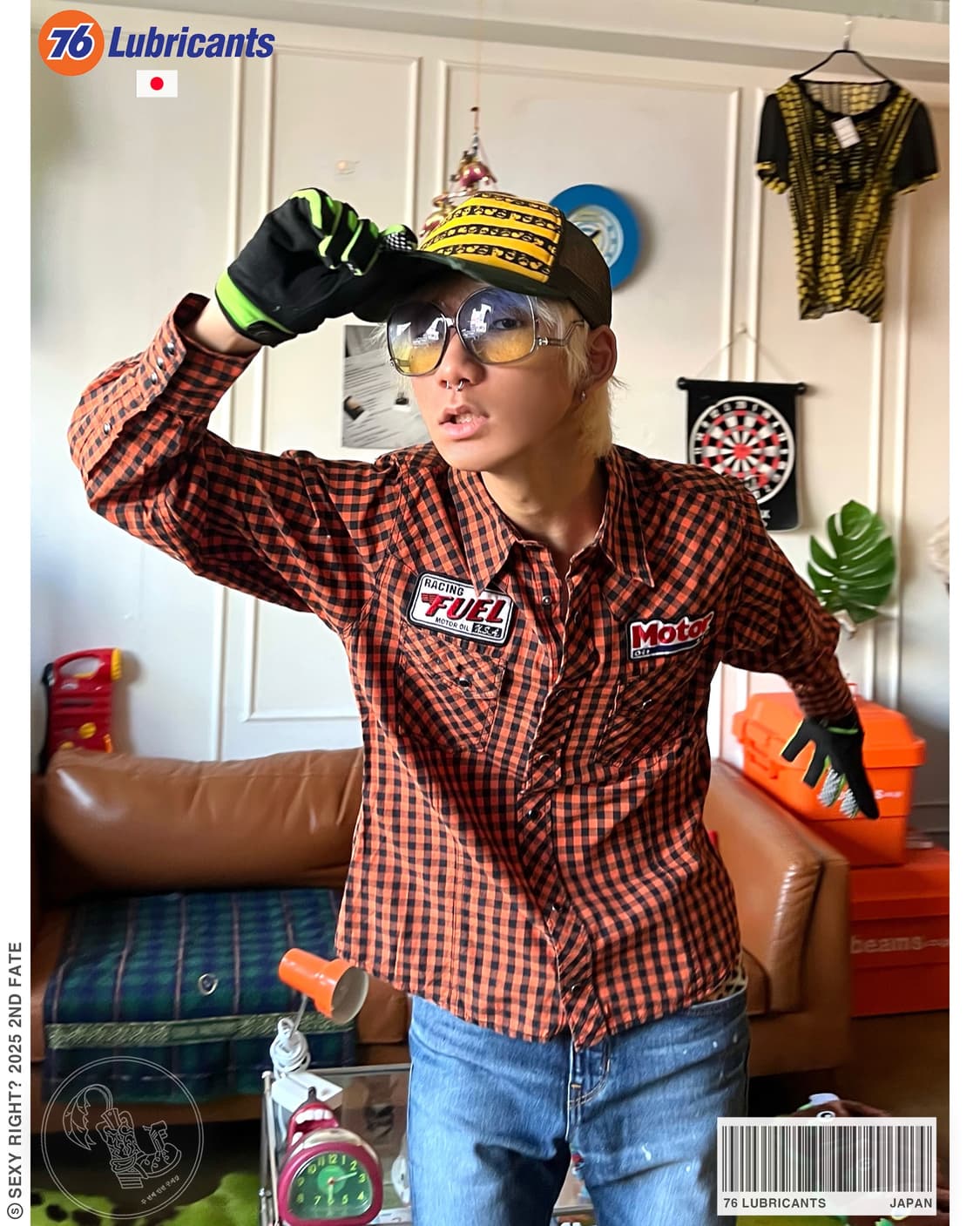 90-00s 76 Lubricants Orange Check Shirt 상품이미지1