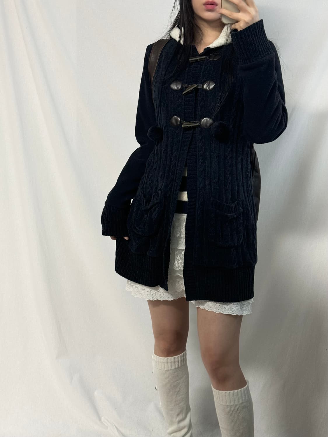  퍼 트리밍 토글 버튼 롱 가디건 상품이미지3