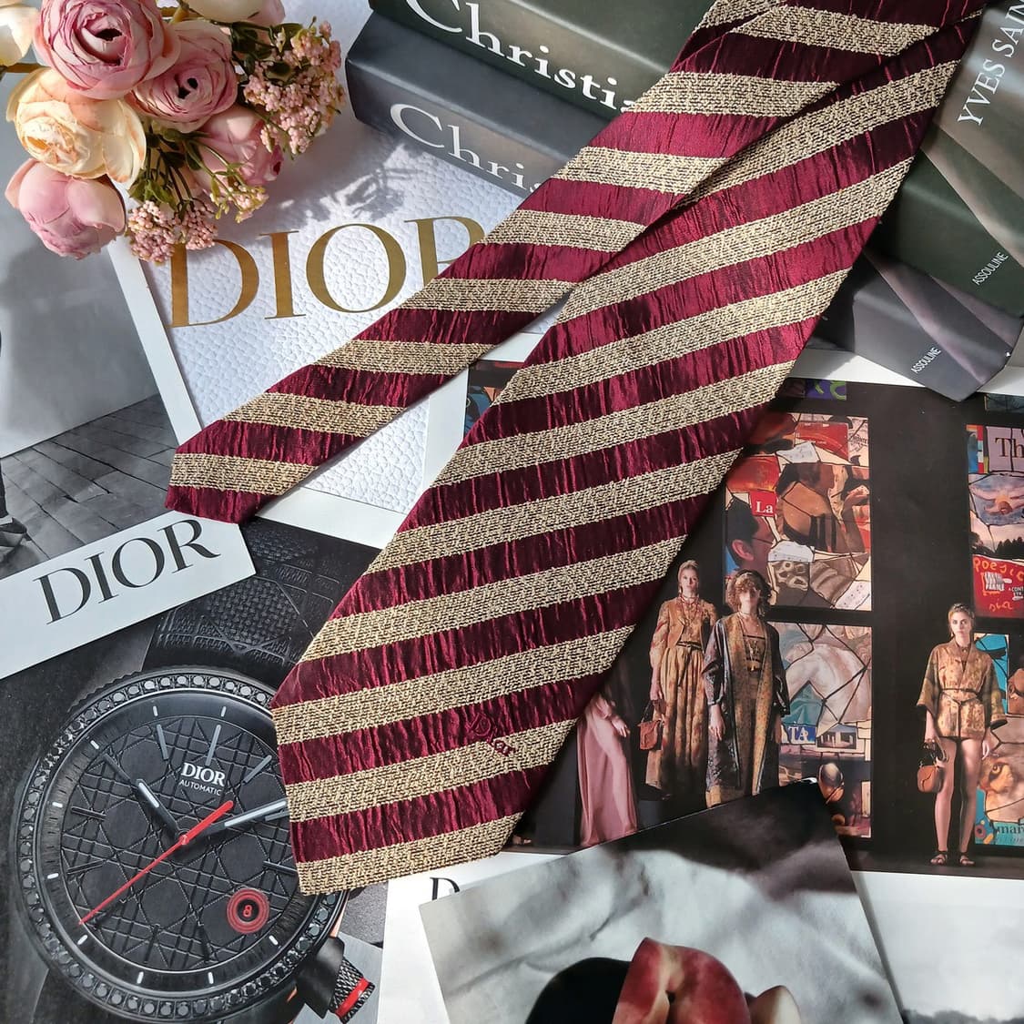 크리스찬 디올 버건디 스트라이프 넥타이 9.7cm A등급 A19801 상품이미지2