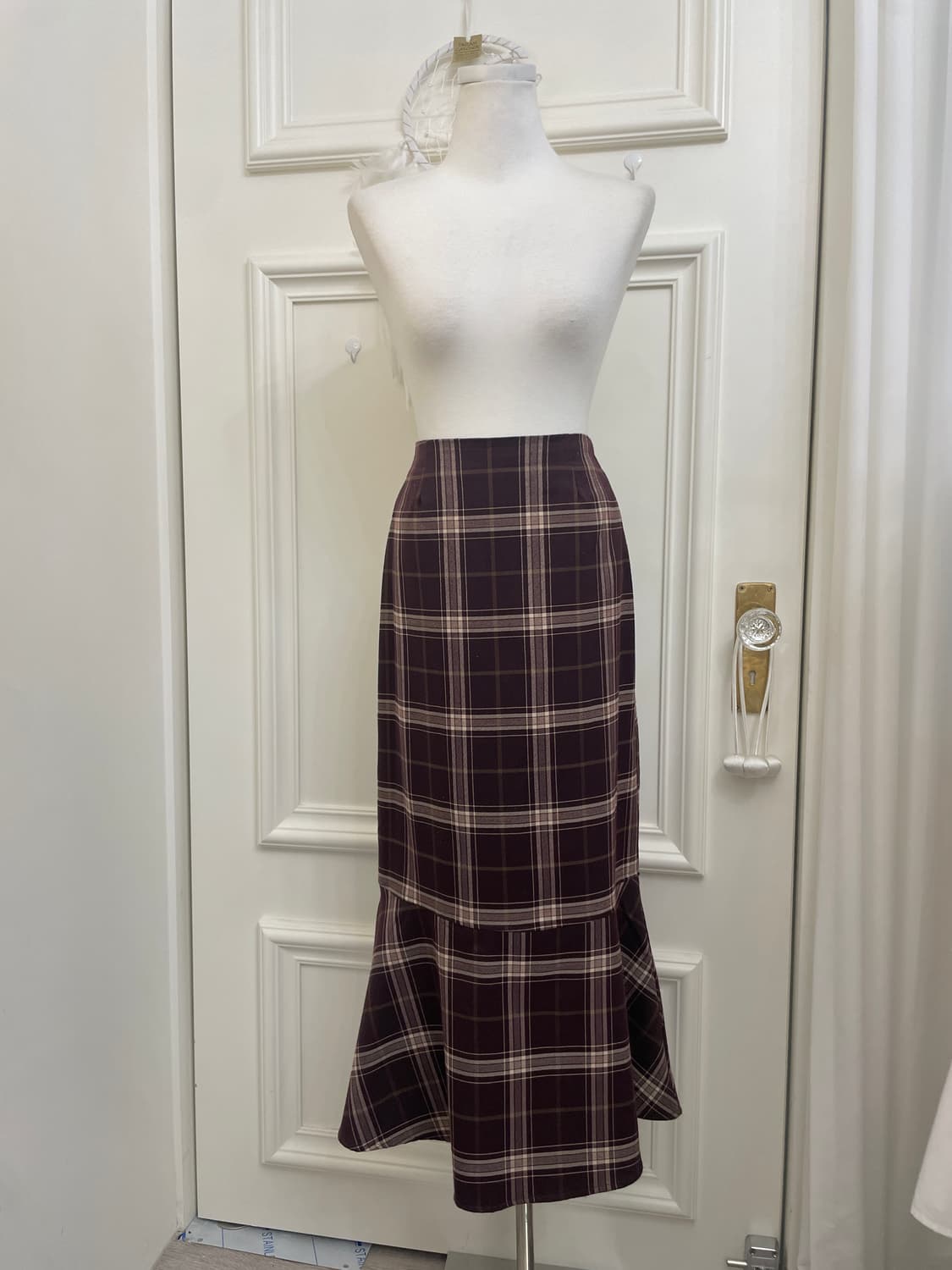 INGNI wine pink check flare cotton long 상품이미지1