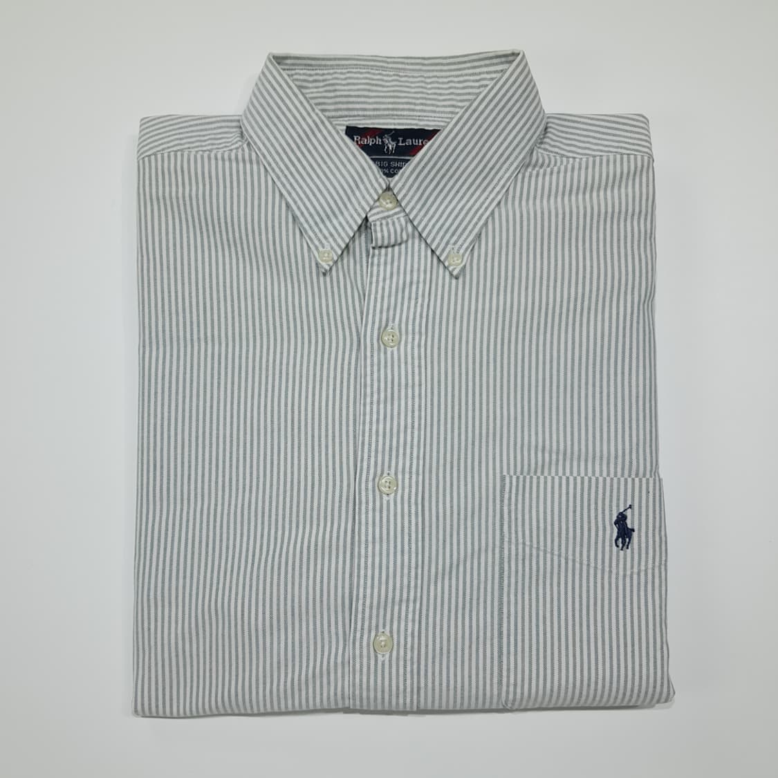 CL940 L 폴로 90s 빅셔츠 세이지그린 스트라이프 셔츠 상품이미지7