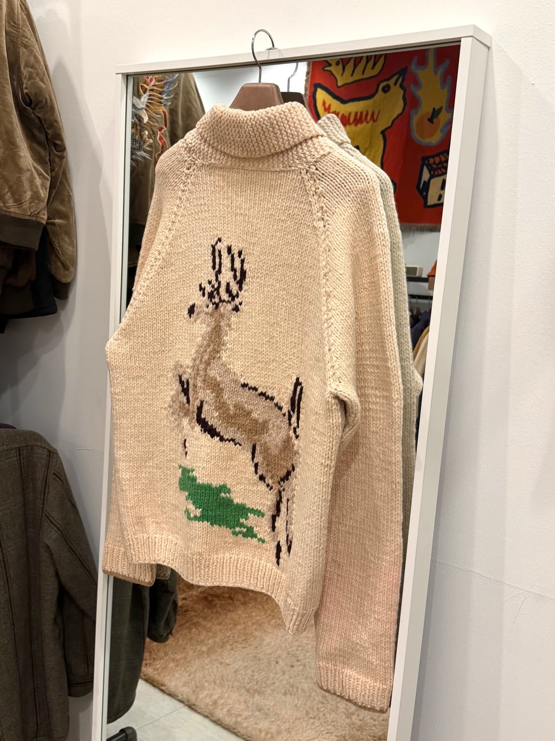 60-70s Vtg 빈티지 헤비울 Deer 코위찬 니트 집업 상품이미지5