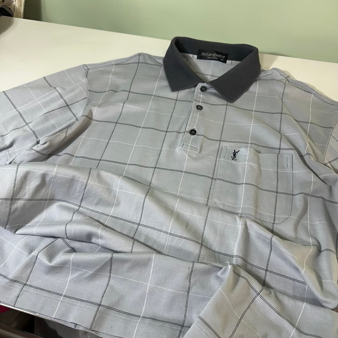 105 L 입생로랑 YSL 카라넥 빅체크 코튼 PK티 상품이미지2