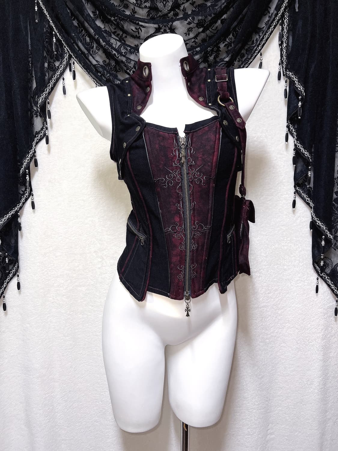 오즈온 크로스 아일렛 레이스업 코르셋뷔스티에 고스펑크 고딕 오리엔탈 핀터 상품이미지6