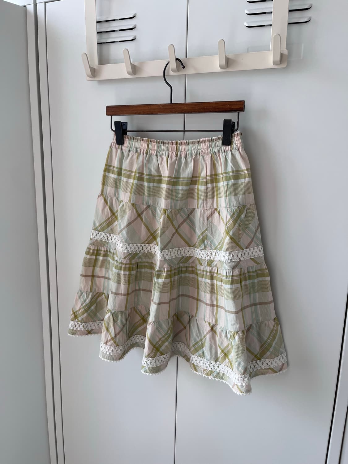 Olive girl 그린 체크 레이스 미디 스커트  상품이미지1