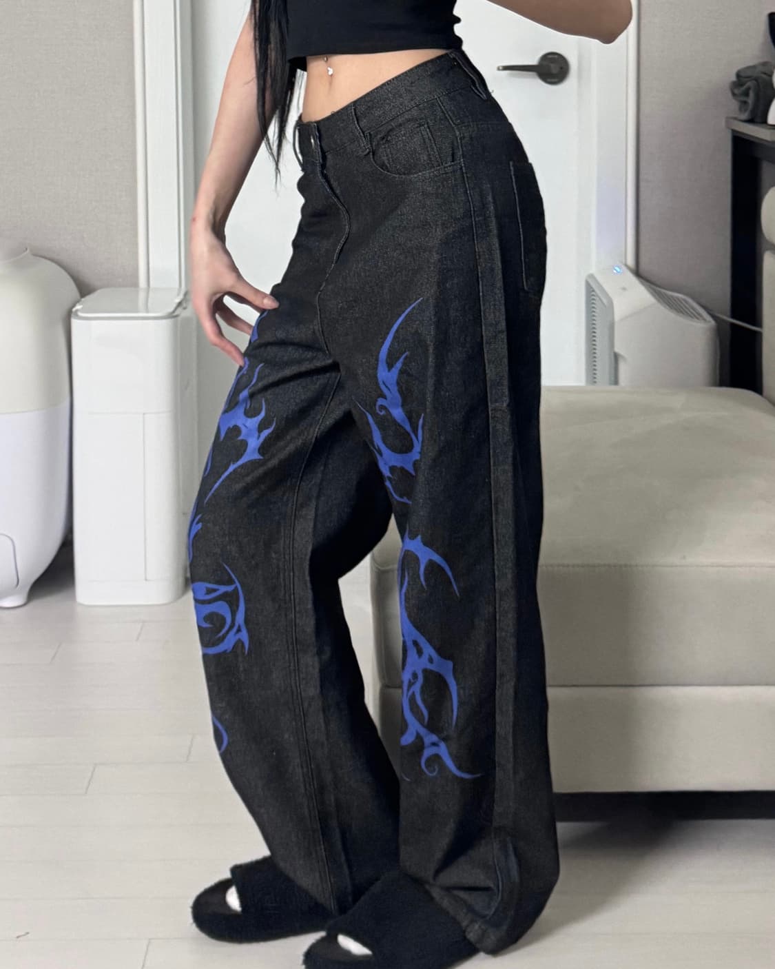༒ Abstract Moon Eye Print Jeans 상품이미지1