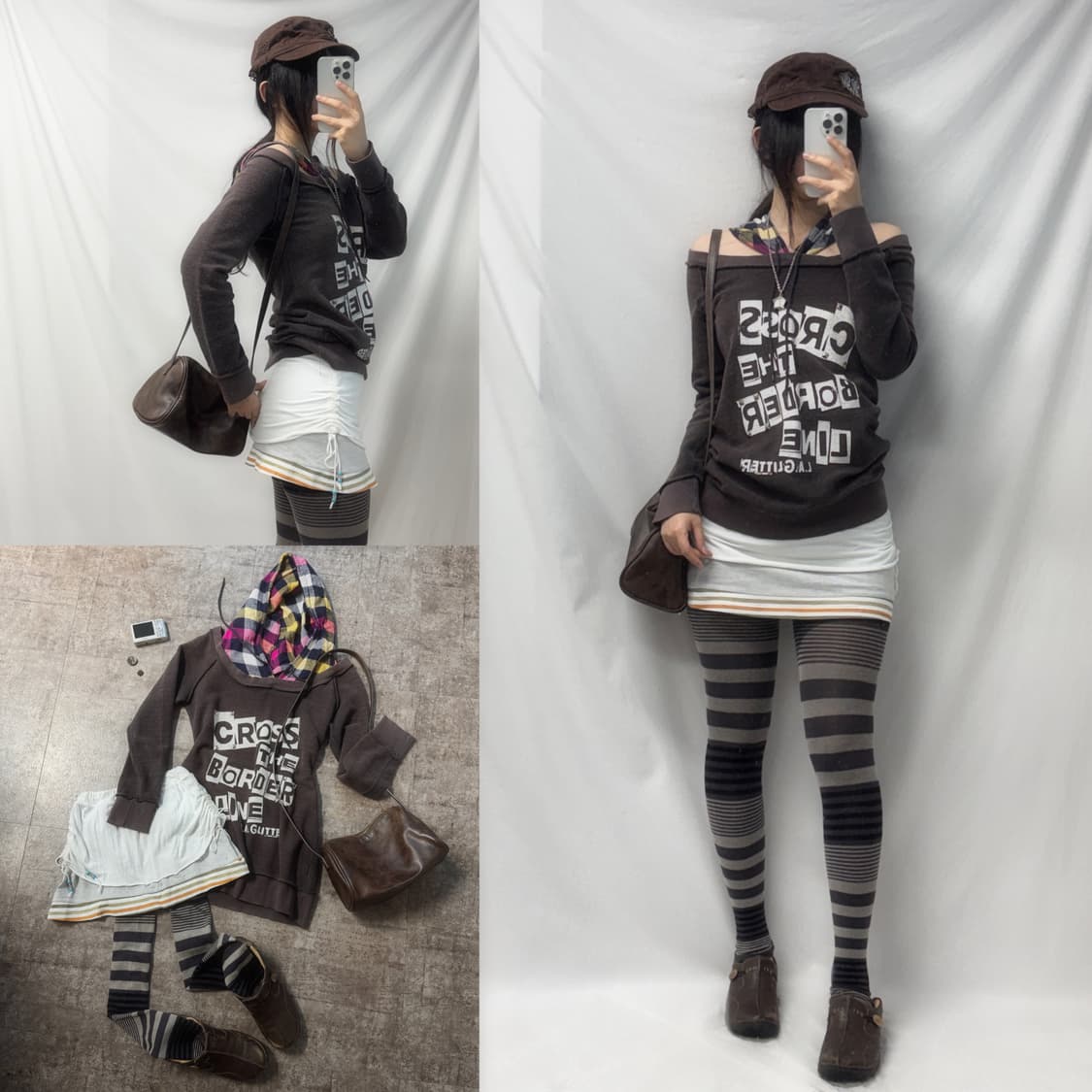 레이어드 후디 투웨이 탑 스커트/레깅스 3pcs SET 상품이미지1