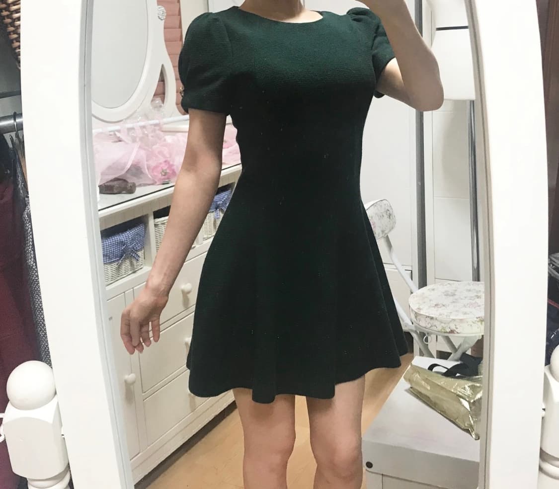 55ㅡ다크 그린 컬러 플레어 원피스 상품이미지1