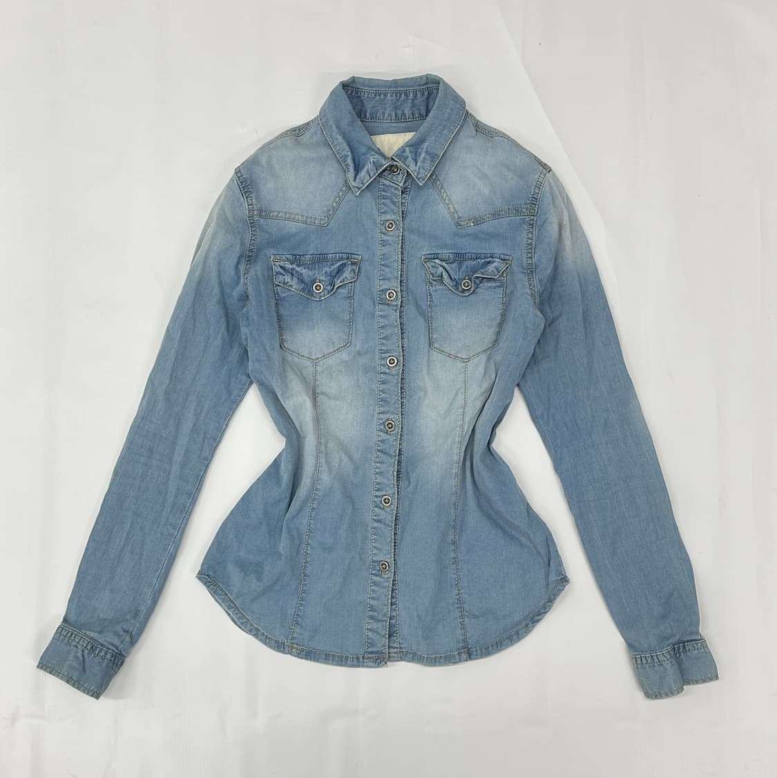 연청 데님 슬림핏 y2k 워싱 데님 셔츠 빈티지 보헤미안 펑크 핀터깔 상품이미지2