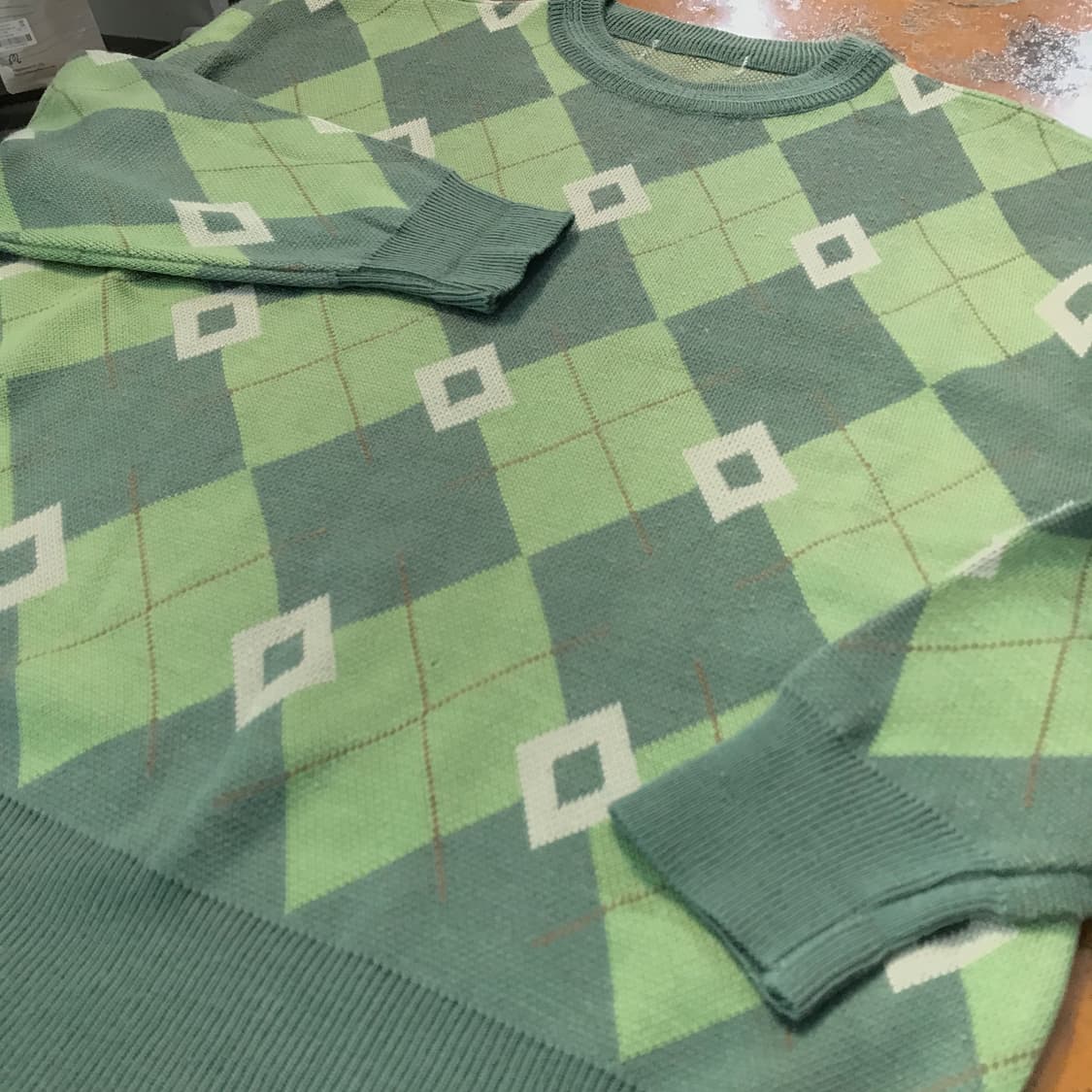 VTG 빈티지 라이트 그린 아가일 패턴 니트 남성 105 사이즈  상품이미지3