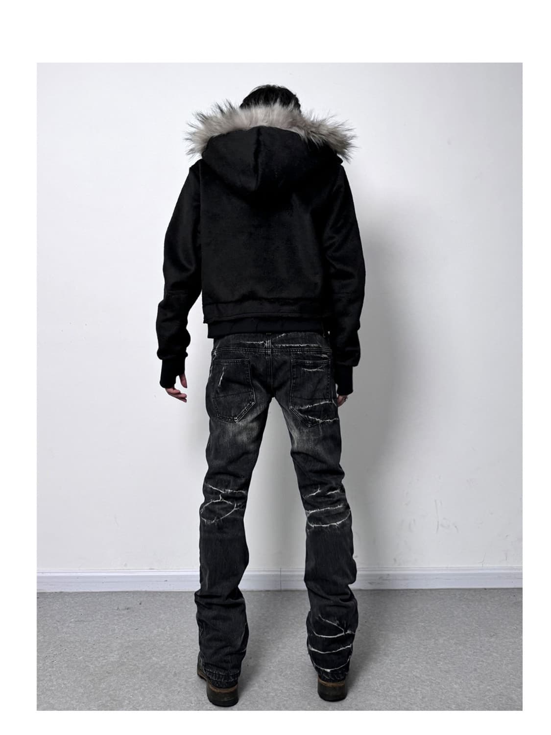 비액세스 [NO E MOSEN] 후드 퍼 블랙 크롭 후드집업 상품이미지4