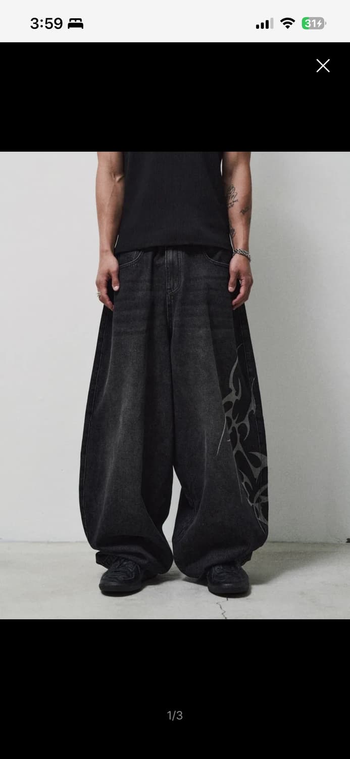 FLAME ARTWORK WIDE DENIM_BLACK 데님 바지 블랙 상품이미지1