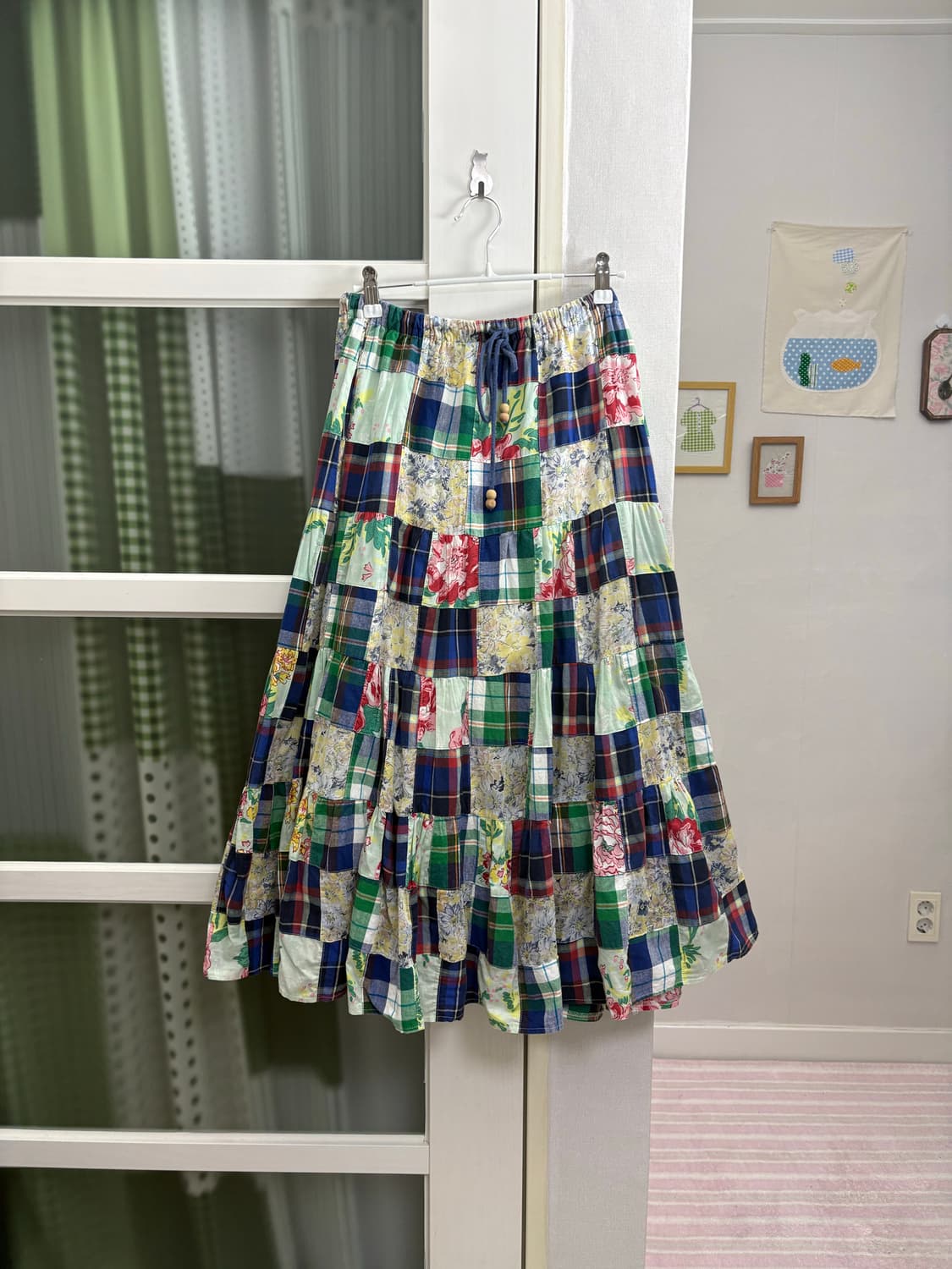 민트 플라워 패치 롱 스커트 상품이미지1