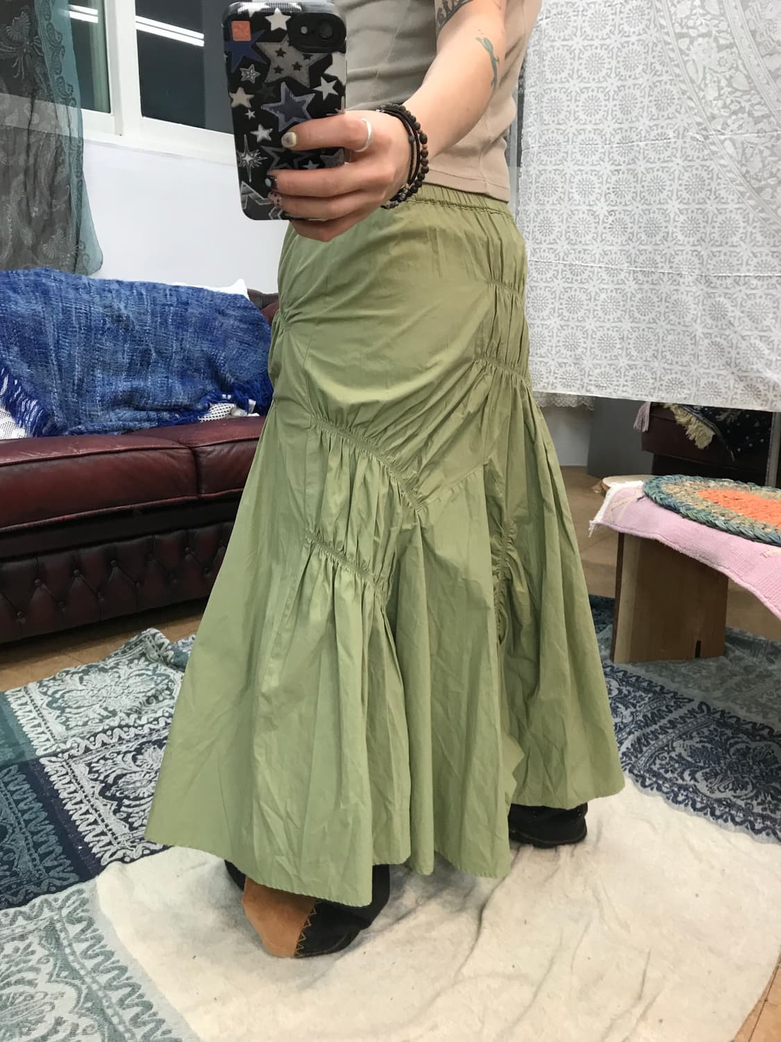 빈티지 여성 밴딩 셔링 디테일 롱 스커트  상품이미지2