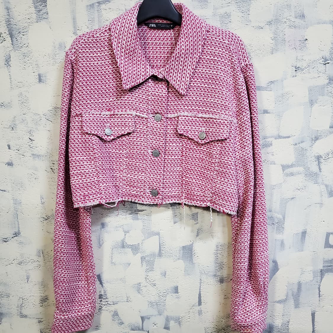 자라 핑크 트위드 크롭 자켓  상품이미지1