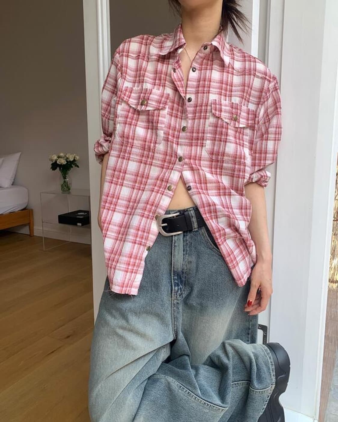 릿킴 빈티지 웨스턴 체크 패턴 셔츠 상품이미지4