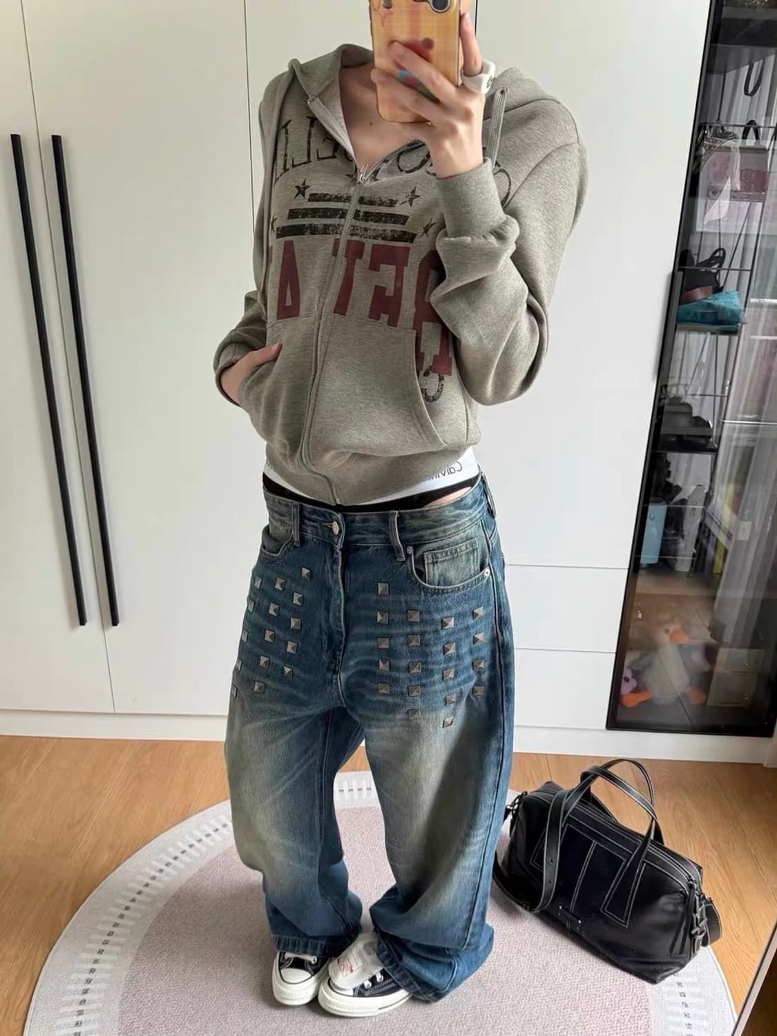 Blue Studded Washed Loose Jeans 상품이미지6