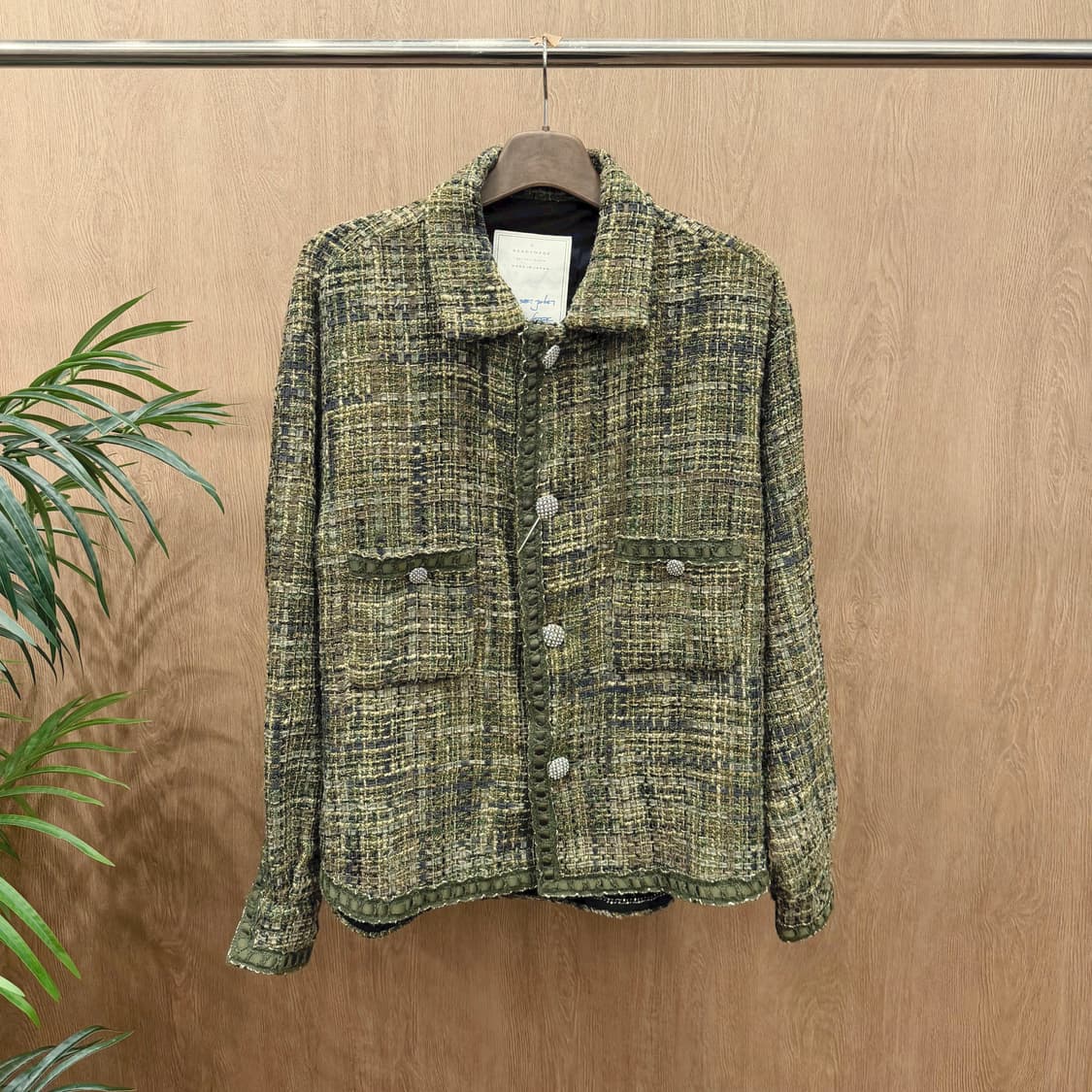 레디메이드 트위드 자켓 플랩 포켓 쥬얼 버튼 디테일 그린 상품이미지1