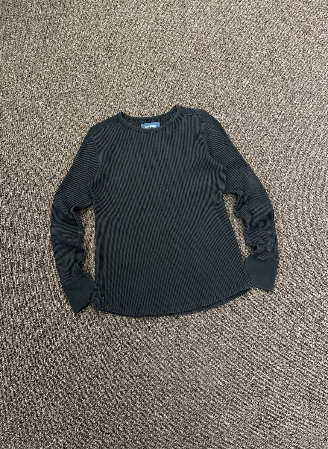 XL)BACK NUMBER 빈티지 블랙 와플 롱슬리브 상품이미지1