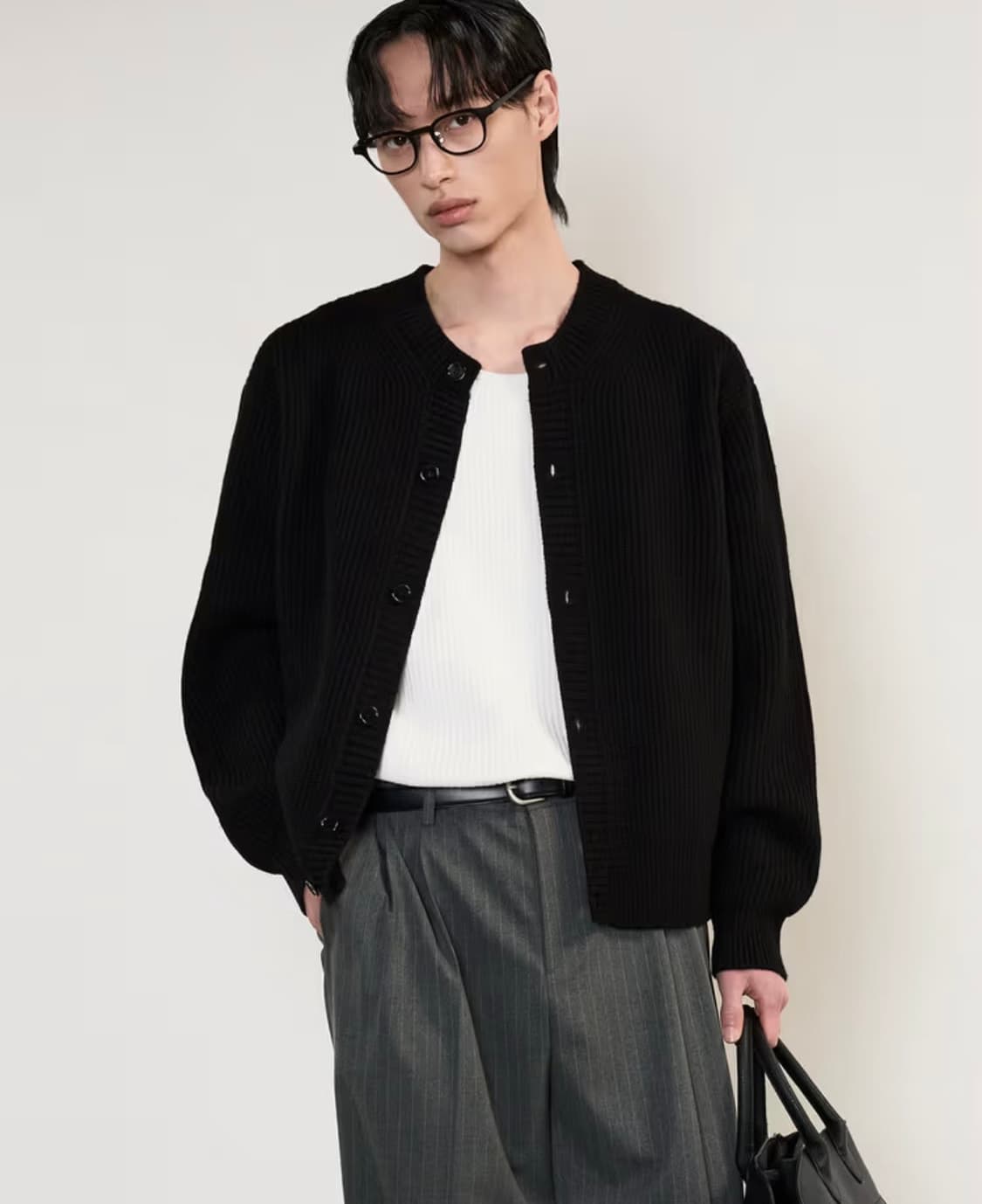 tngt 청키 울 니트 라운드 가디건 블랙 95 상품이미지1