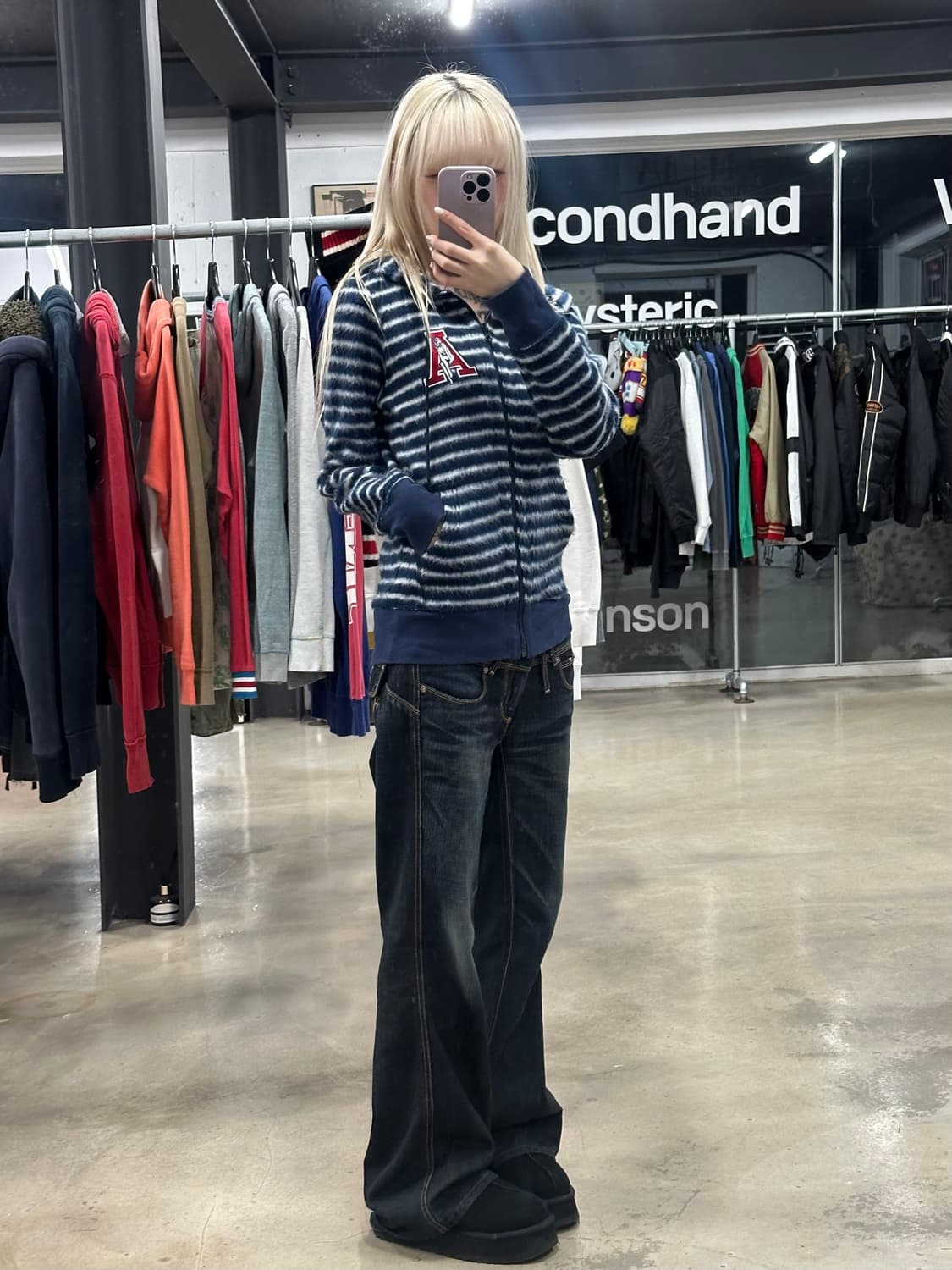 히스테릭 글래머 모헤어 스트라이프 후드 집업 상품이미지2