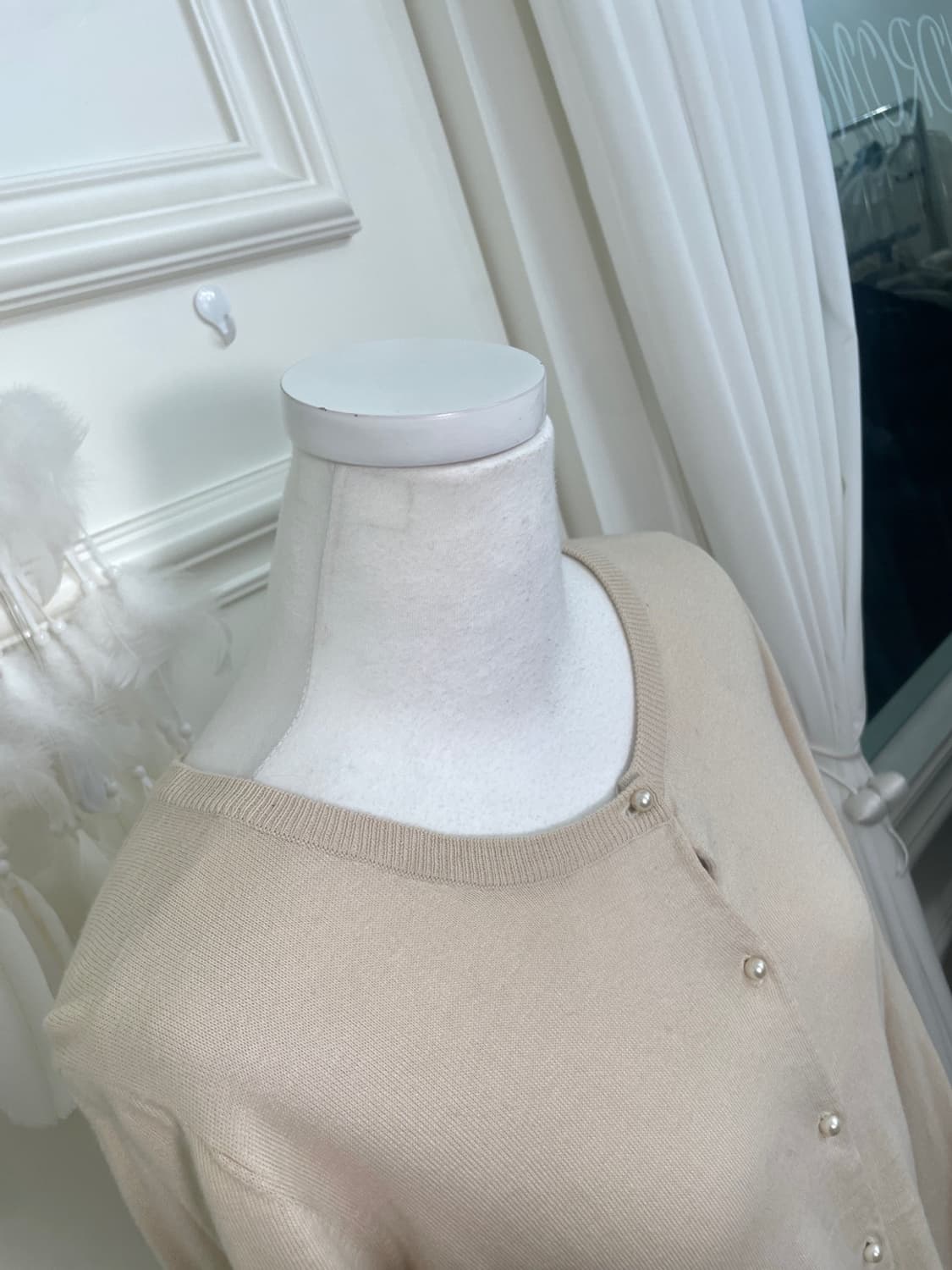 creambeige basic pearl button cardigan 상품이미지7
