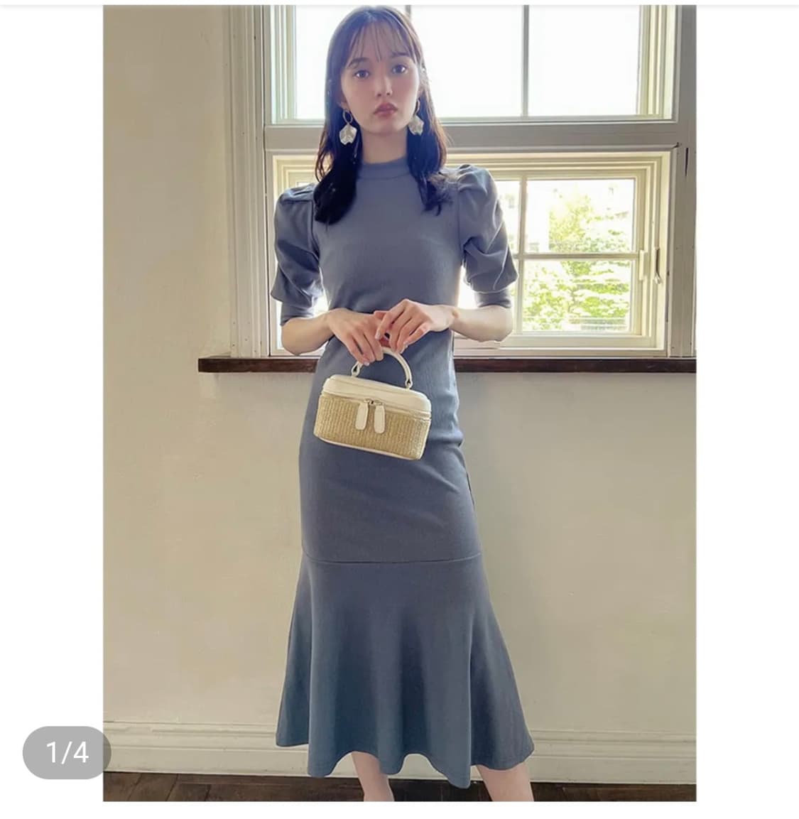 일본빈티지) 스나계 퍼프 레이스 리본 롱원피스 상품이미지3