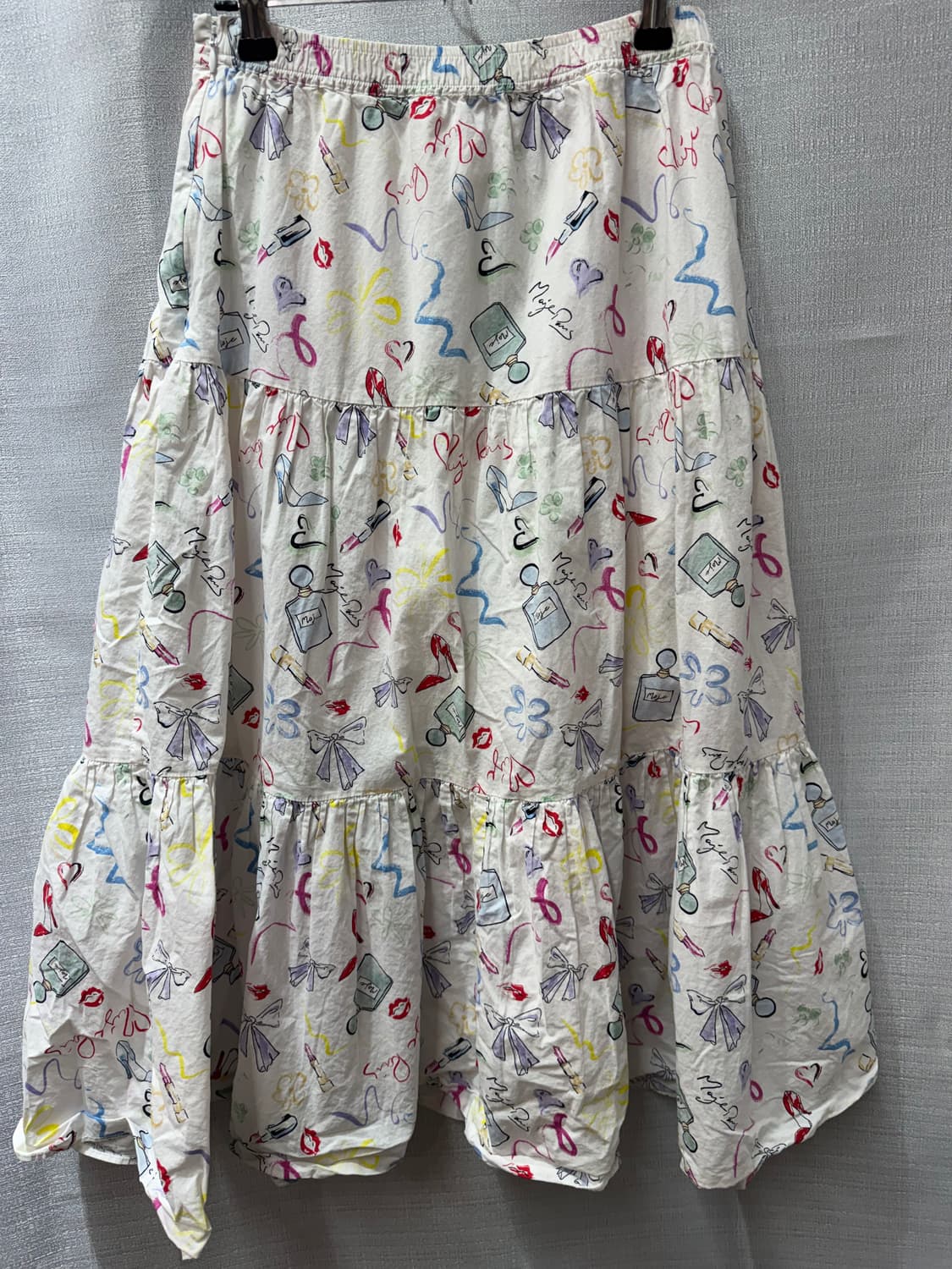 마쥬 향수/립스틱 프린팅 패턴 티어드 빈티지 롱 스커트 27~28 상품이미지4