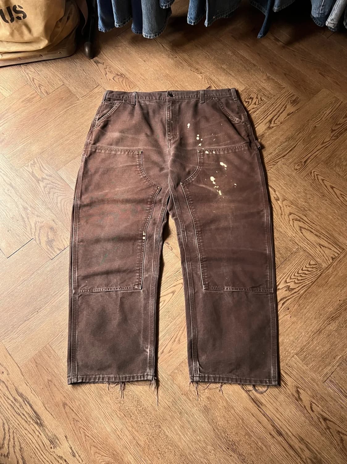 [40]칼하트 USA 더블니 블리치드 워싱 브라운 워크팬츠 상품이미지1