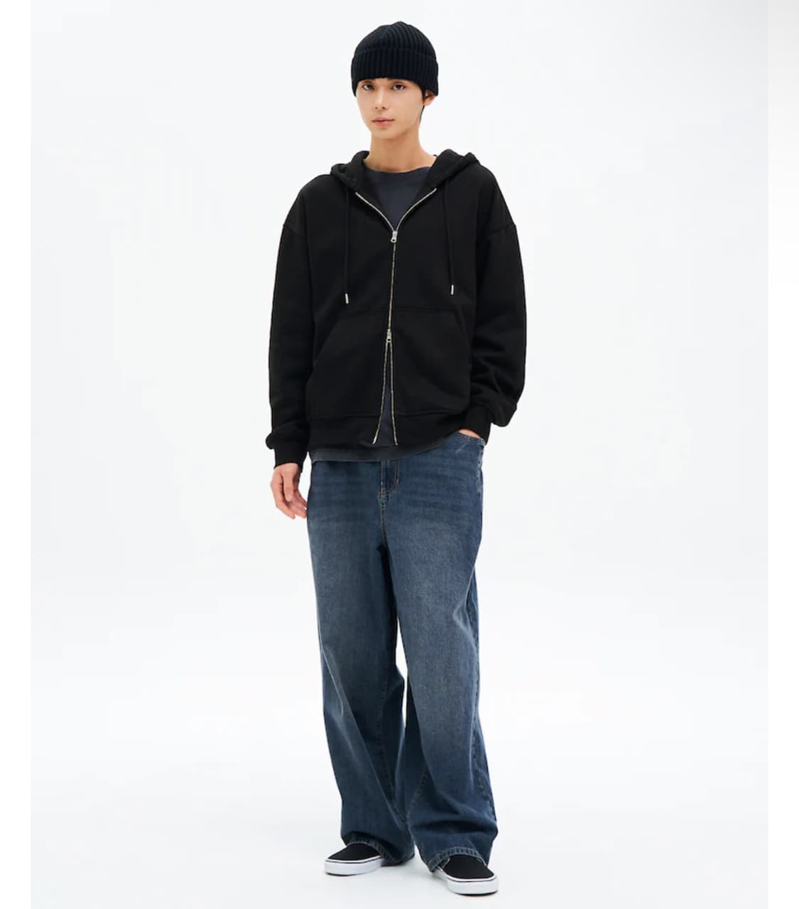 데일리 기모 후드 집업 블랙 상품이미지4