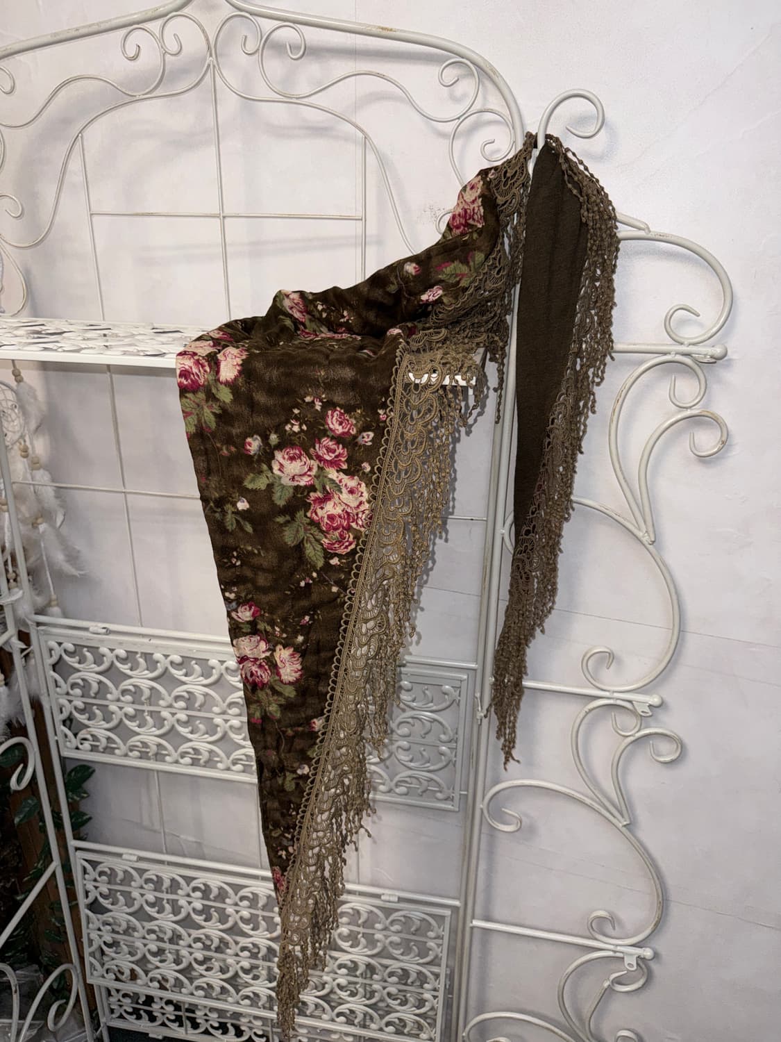 Brown vintage rose crochet tassel scarf 상품이미지2