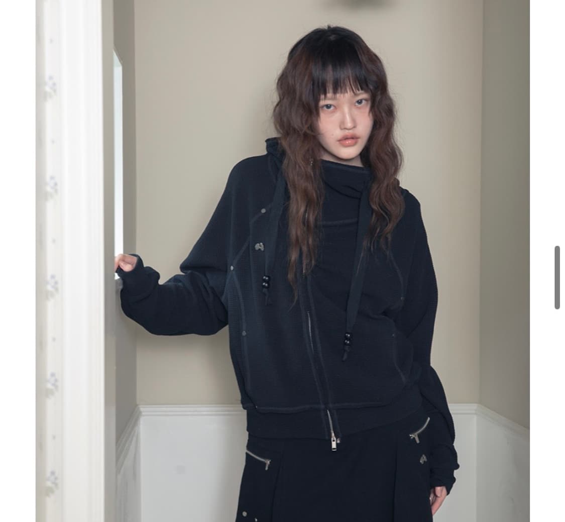 허그유어스킨 하이넥 후드집업 블랙 상품이미지2