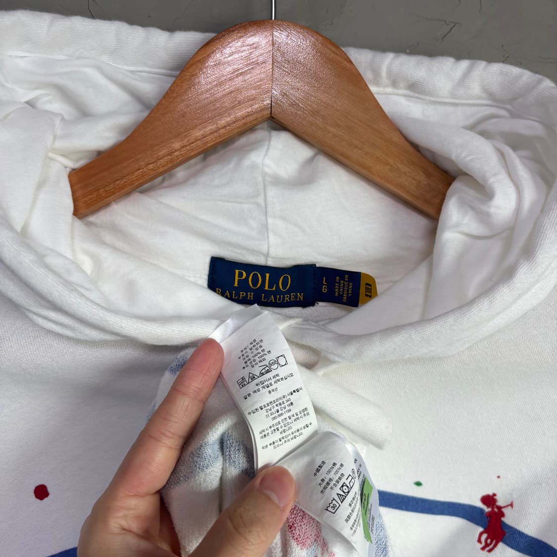 폴로 랄프로렌 스트라이프 페인트 스플라터 후드 화이트 상품이미지3