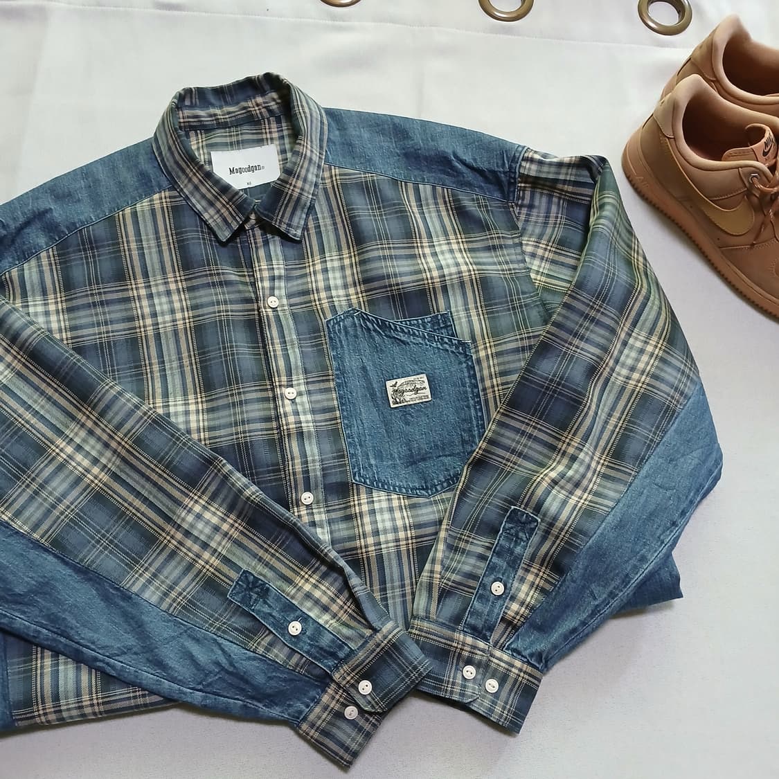 magoodgan 맥우드건 남녀공용 체크 데님 셔츠 남방 상품이미지4