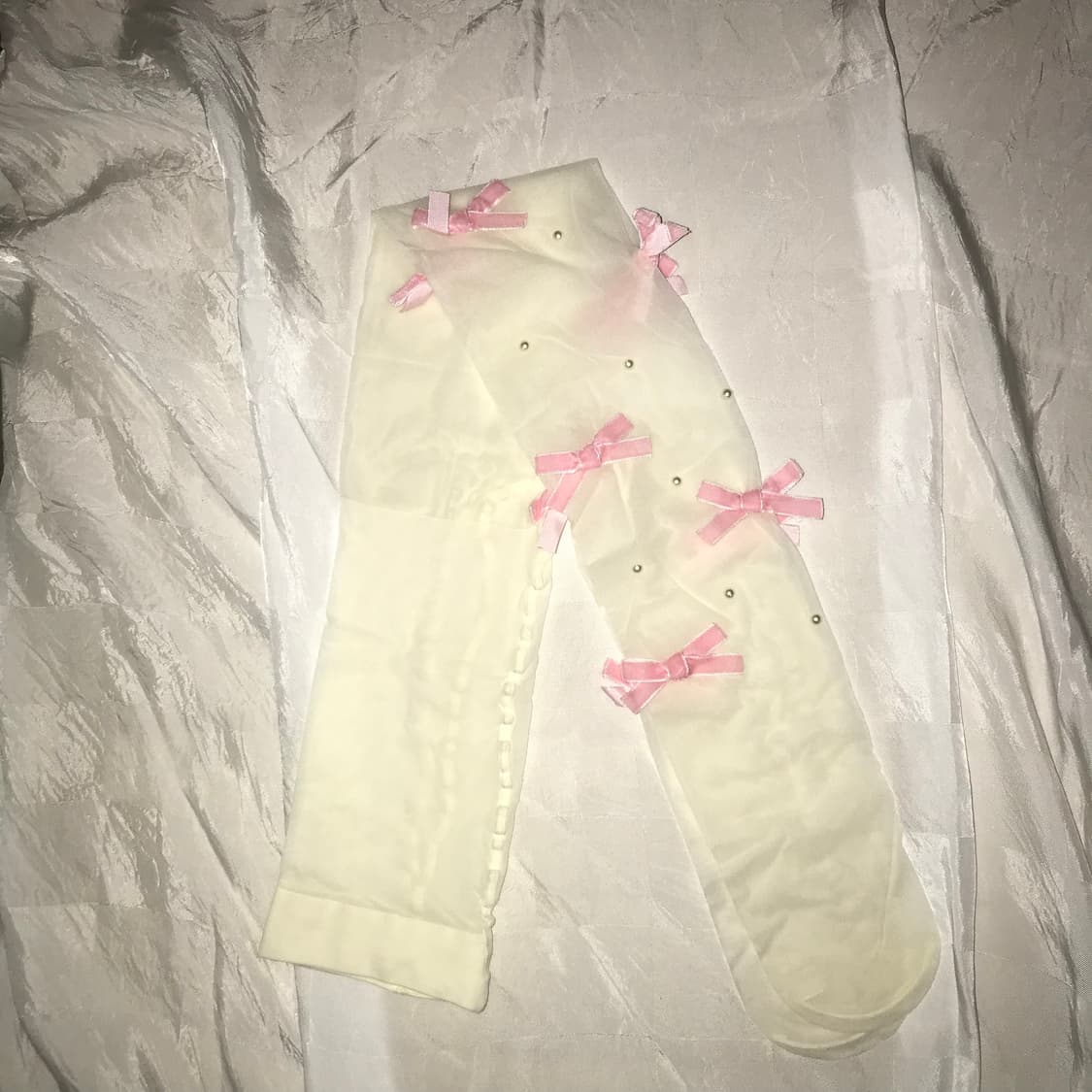 라떼갸루 하구미 핑크 리본 큐빅 스타킹 상품이미지1