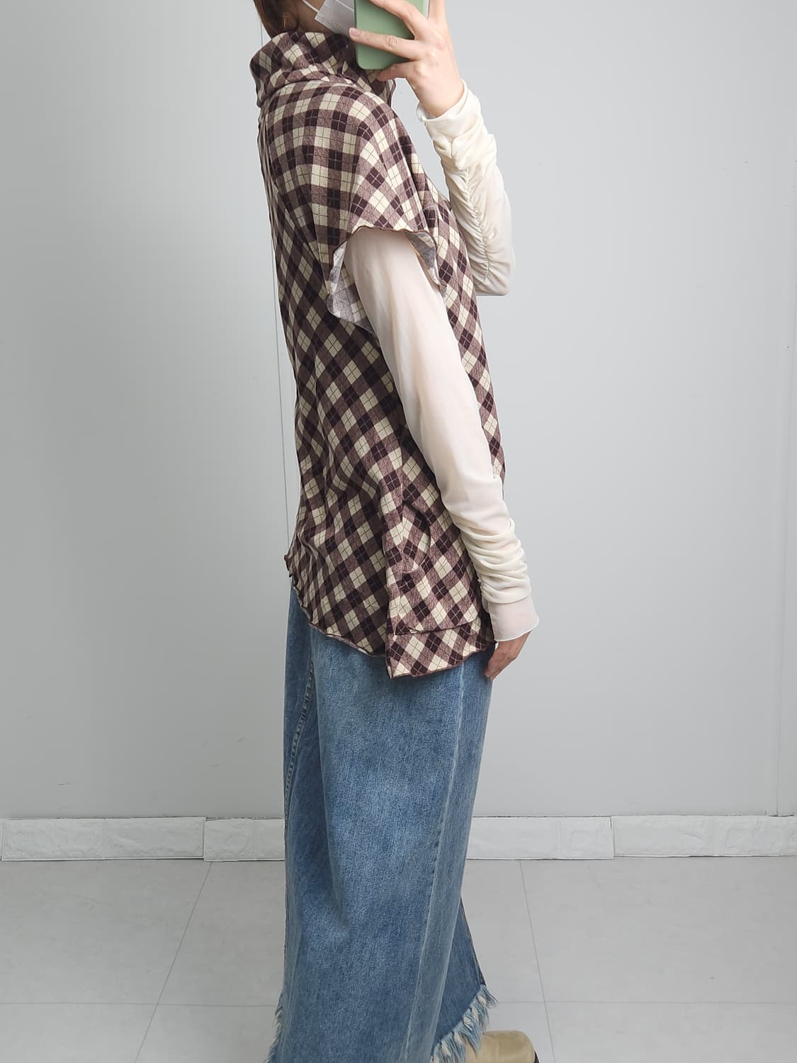 반소매 체크 탑 상품이미지4