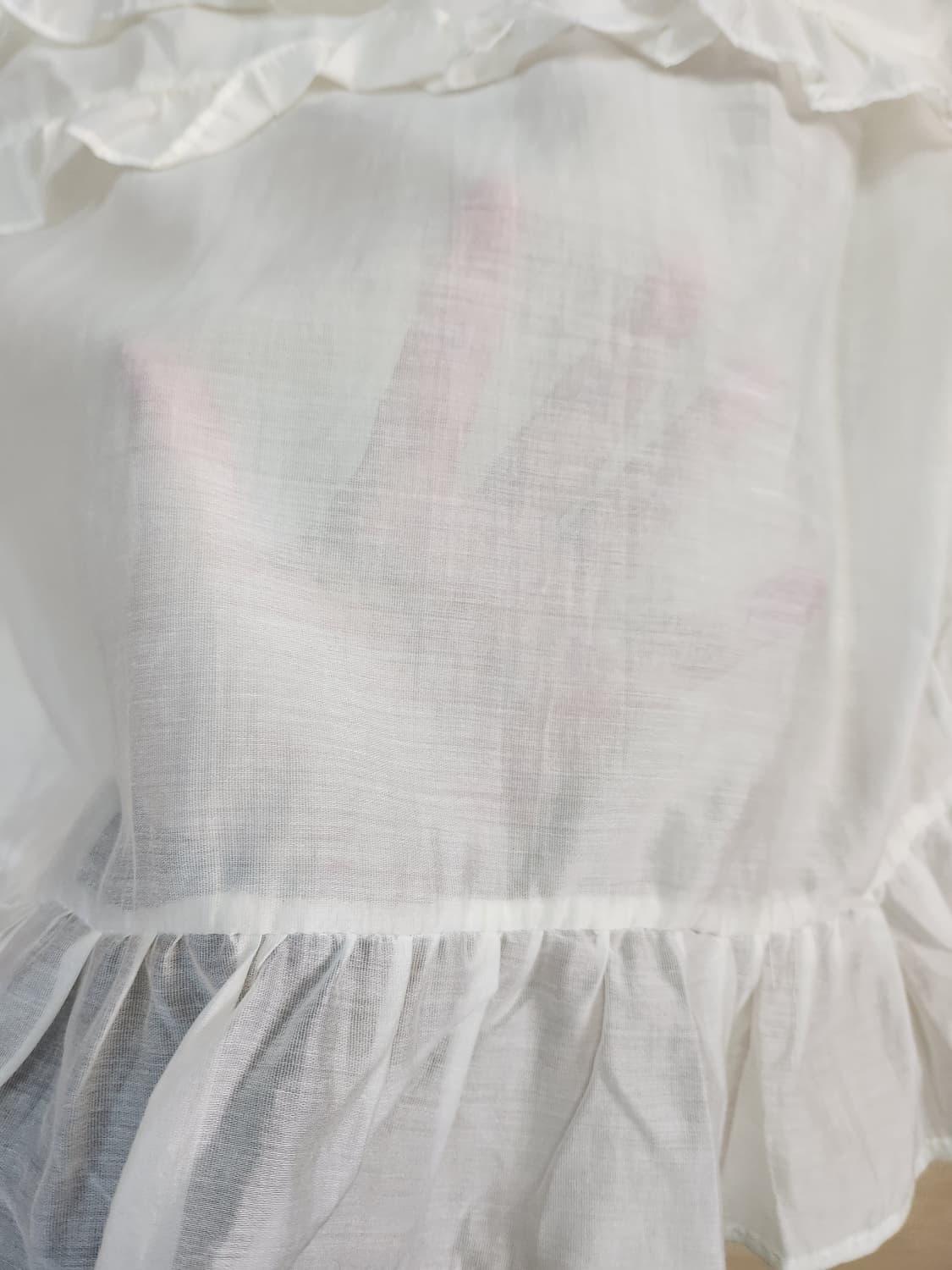 571) 프릴 시스루 반팔 블라우스 상품이미지4