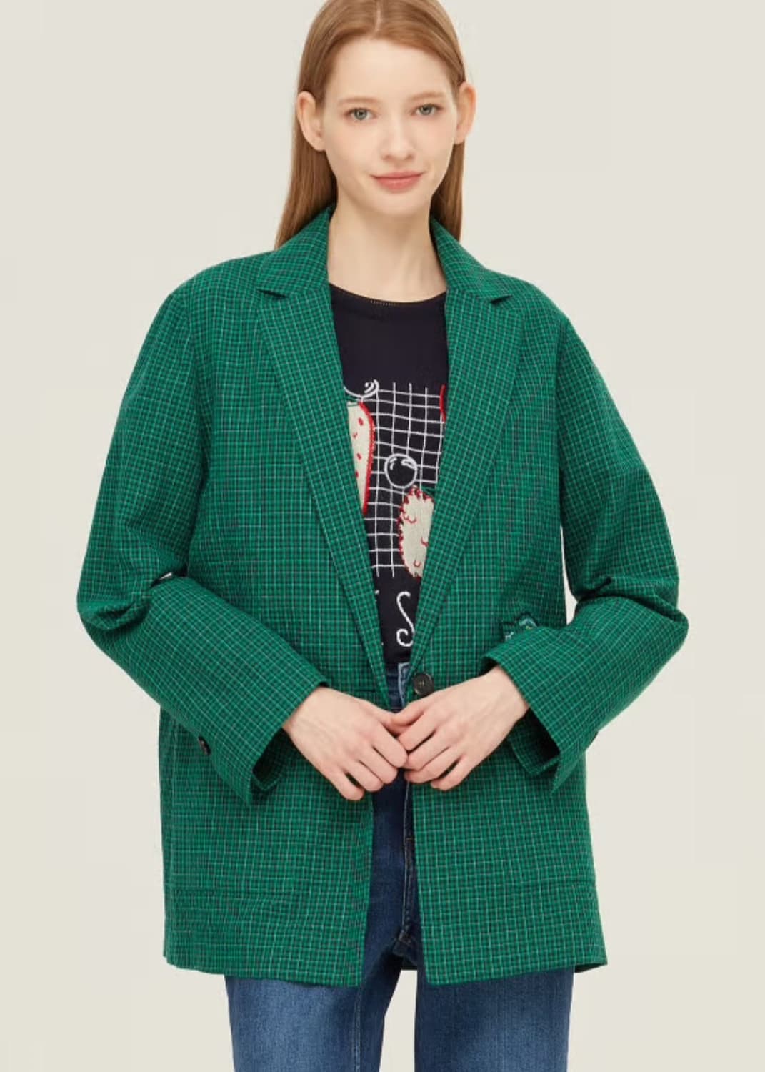 베네통 린넨 혼방 체크 자켓 여성44 (66) 상품이미지9