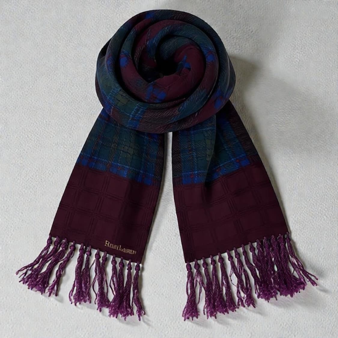 남녀공용)POLO 폴로 랄프로렌 실크100% 머플러 체크 패턴 상품이미지1