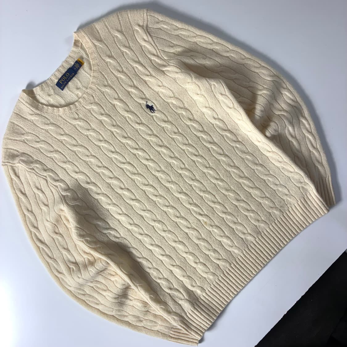 Polo  폴로 랄프로렌 신형 자수 캐시미어 울 크림 꽈배기 니트  상품이미지2